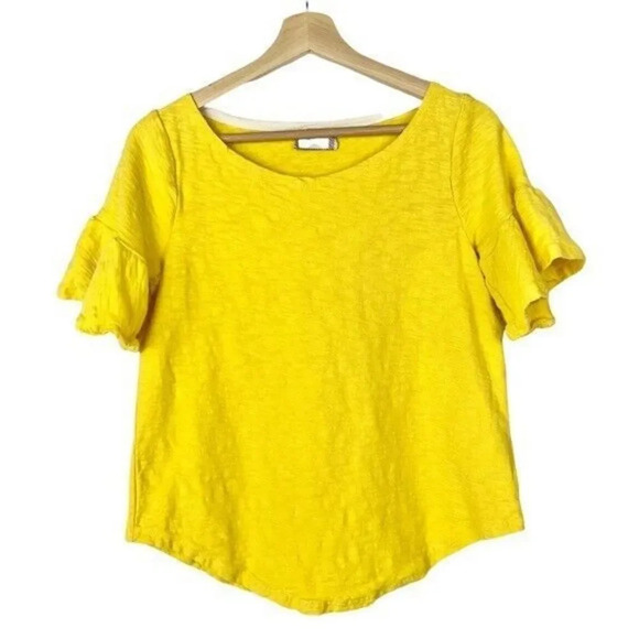 Anthropologie Postage Stamp Yellow Ruffle Flutter Short Sleeve Top S - Picture 1 of 5
